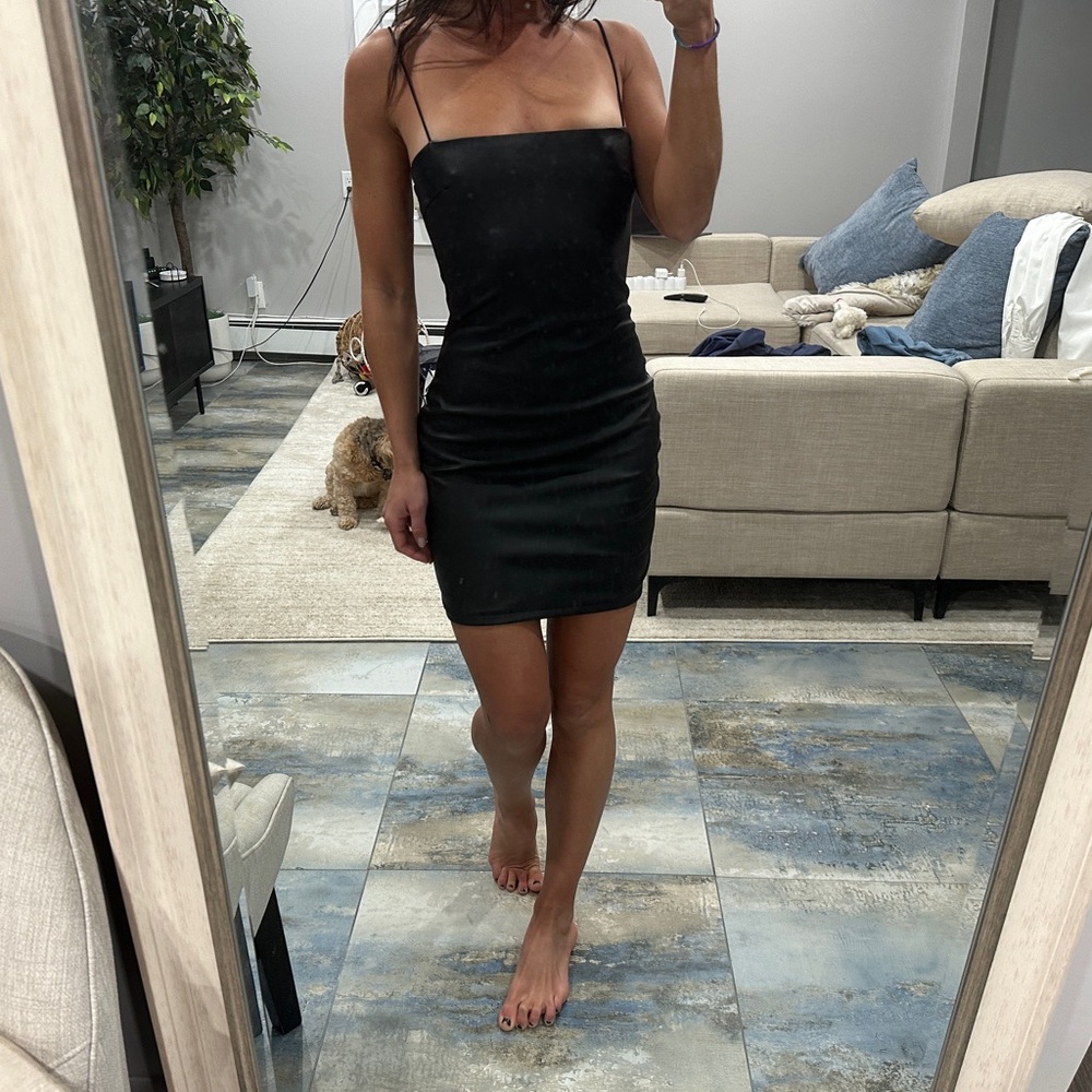 NWT Hey Babe Faux Leather Black Bodycon Mini Dress